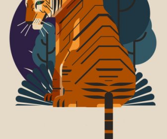 Tiger Malerei Sitzen Geste Klassische Farbige Gestaltung