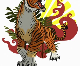 Тигр живописи сильного душевного потрясения эскиз цветные классический дизайн