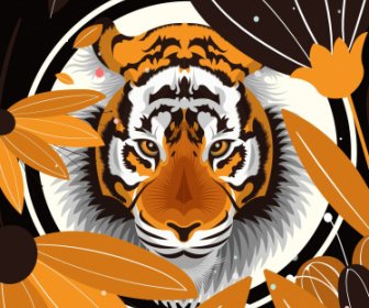 老虎保护海报经典彩色花瓣装饰