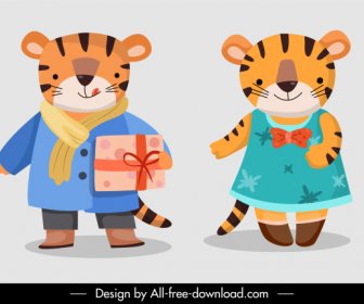 Tigers Characters Icons Stylized Cartoon Sketch