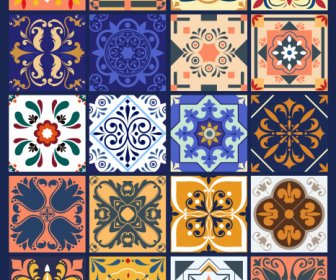 Tile Design Elements Colorful Symmetric Vintage Floral Sketch