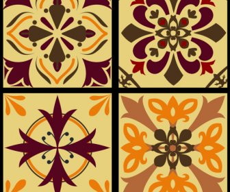 Tile Pattern Templates Retro Design Symmetrical Petal Sketch