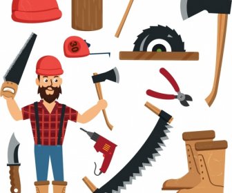 木材工作设计元素男性工具图标