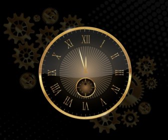 Time Background Shiny Golden Clock Gears Icons Decor