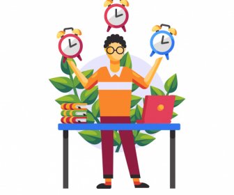 Time Conceptual Background Man Clocks Sketch Colorful Flat