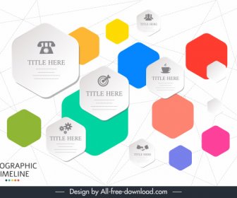 Timeline Infographic Templates Colorful Flat Polygon Tags Decor