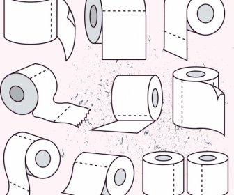 Toilet Paper Roll Icons Collection 3d Sketch