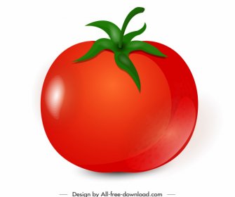 Ícone De Fruta De Tomate Vermelho Brilhante Decoração Verde