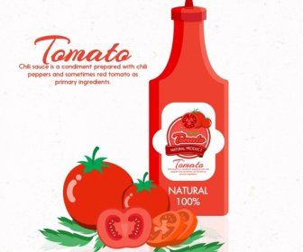 Tomato Sauce Advertisement Red Bottle Fruit Icons Decor