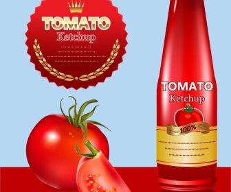 Salsa De Tomate Anuncio Diseño Rojo Botella Sello Decoración