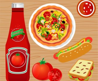 Tomatensauce, Werbung Flache Design-Fast-Food-Ikonen