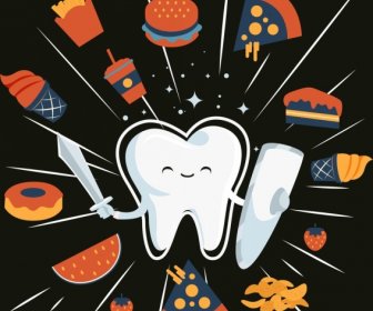 Tooth Protection Banner Stylized Icons Food Decor
