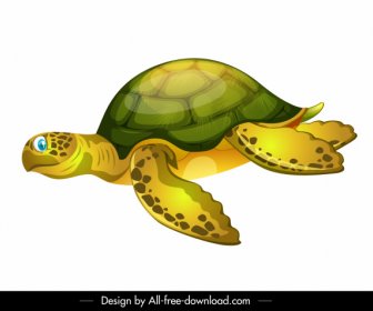 Tortoise Icon Swimming Sketch Shiny Colored Cartoon Sketch