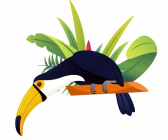 Toucan Kuş Simgesi Parlak Renkli Tasarım Karikatür Kroki