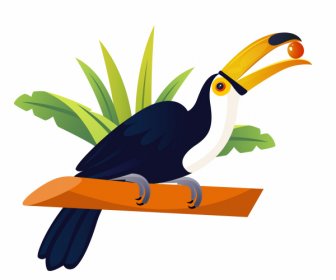 Ikon Burung Toucan Desain Warna-warni Cerah Bertengger Gerakan