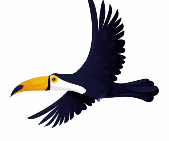 Toucan Ikon Burung Terbang Sketsa Desain Datar