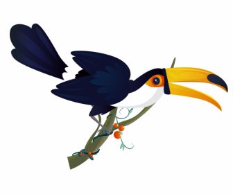 Тукан птица значок современный красочный дизайн мультфильм эскиз