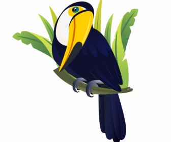 Toucan Bird Icon Perching Sketch Cartoon Design