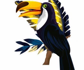 图坎鸟画五颜六色的古典设计栖息手势