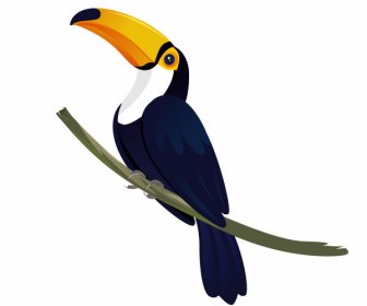 Ikon Toucan Bertengger Gerakan Desain Modern Cerah