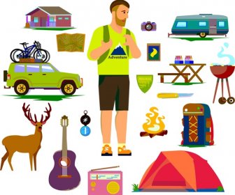Tourist Symbols Icons Isolated With Human And Tools