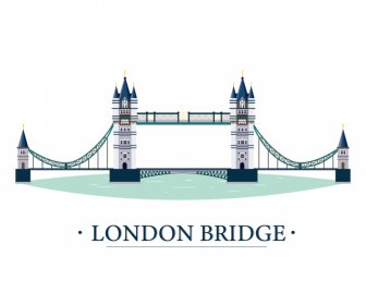 Tower Bridge London Tourism Banner Symmetric Classic Flat Design