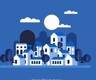 Cidade Fundo Design Azul Escuro à Noite Lua Decoração
