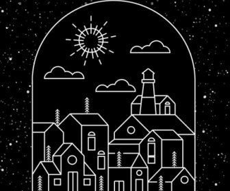 Stadt Hintergrund Dunkel Geometrische Entwurfsskizze
