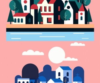 Town Background Templates Classical Red Blue Decor