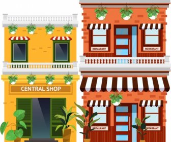 town scene painting colorful boutique icons decor