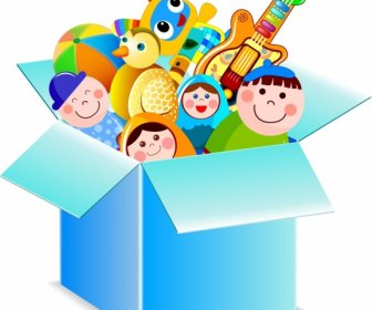 Ikon Kotak Mainan Berbagai Simbol Warna-warni 3d Desain