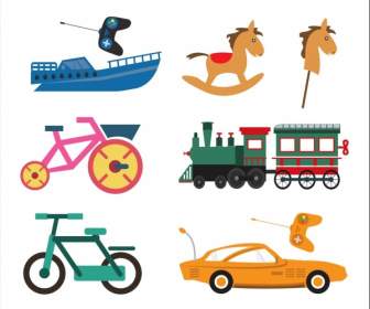Toy Icons Collection Various Flat Colored Types Isolation