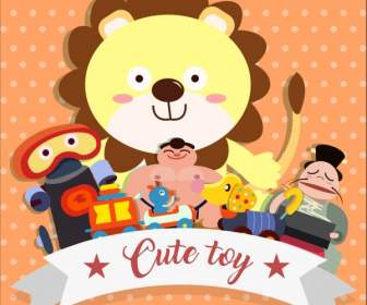 Toys Background Cute Colored Icons Cartoon Design
