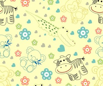 Toys Background Handdrawn Sketch Colored Repeating Decor
