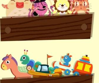 Toys Icons Background Colored Cartoon Design