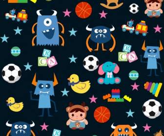 Toys Icons Background Various Multicolored Icons Repeating Design