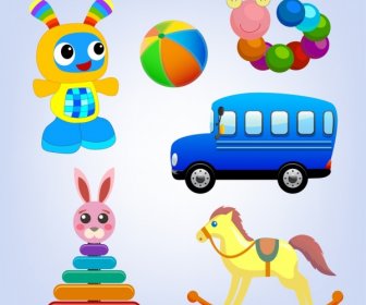 Игрушки коллекции иконок различных разноцветные символы изоляции