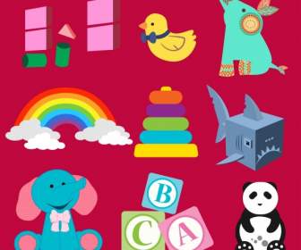 ícones De Brinquedos Desenha Vários Símbolos Coloridos