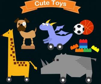 Toys Icons Various Flat Colored Symbols