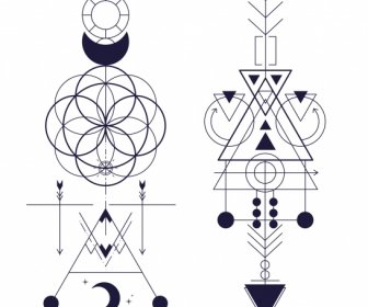 Geleneksel Etnik Dövme Simetrik Geometrik Dekor şablonları