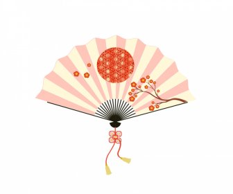 전통적인 일본 팬 아이콘 벚꽃 태양 장식