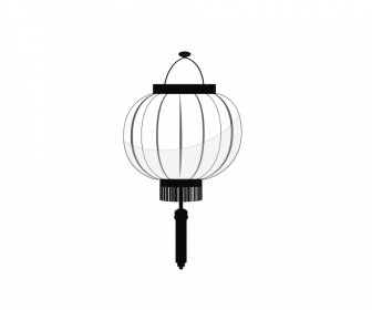 Traditional Japanese Lantern Icon Classic Black White Round Outline