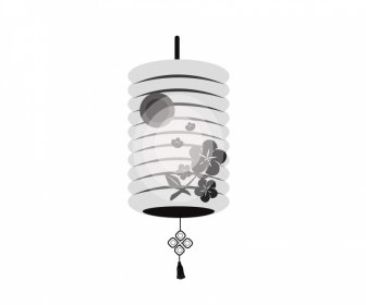 Traditional Japanese Lantern Monochrome Icon Outline Petal Flower Decor