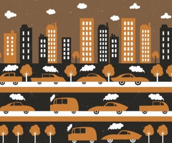 Traffic Background Buildings Cars Icons Classical Flat Design