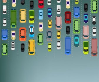 Traffic Background Cars Road Lanes Icons Colored Flat