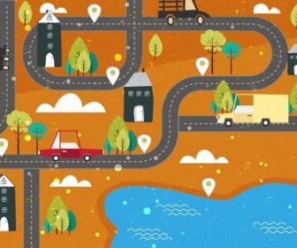 교통 배경도로 자동차 토지 아이콘 평면 디자인