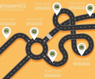 トラフィック インフォ グラフィック テンプレート曲線道路の場所マーク装飾