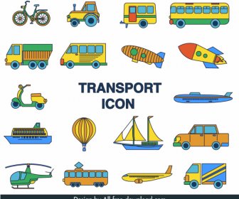 Icônes De Transport Colorés Symboles Plats Croquis