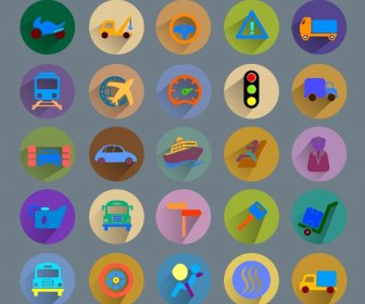 Transportation Icons Design In Flat Colors Styles