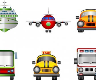 Transport-Symbole Setzt In Flachen Stil